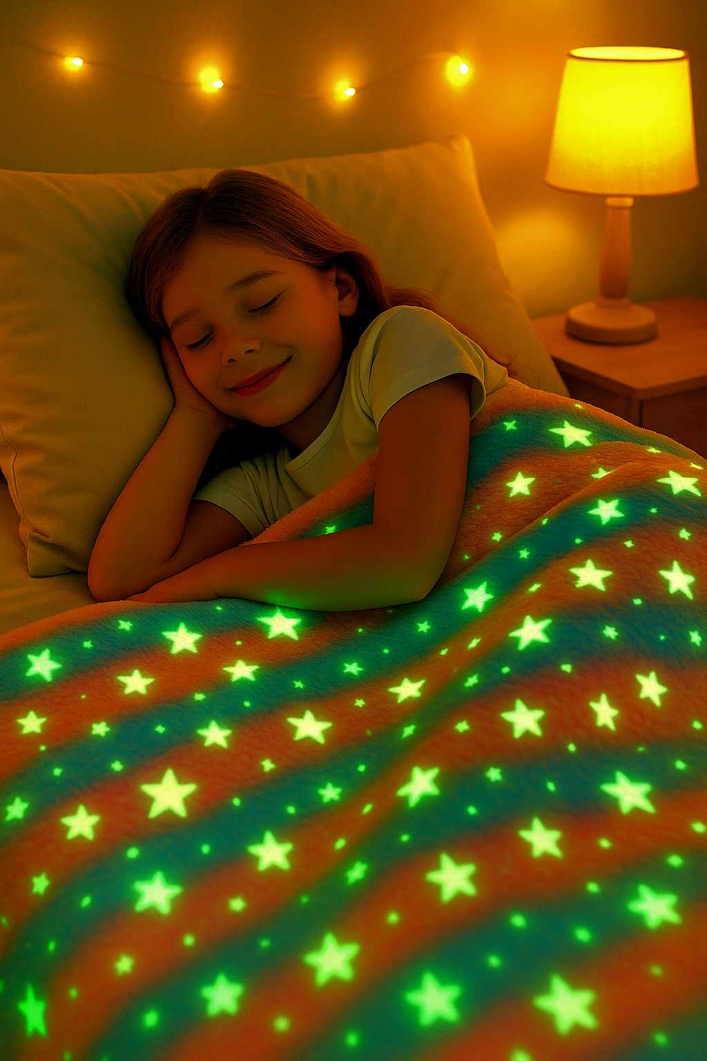 Glow In The Dark Rainbows & Stars Blanket + FREE TORCH