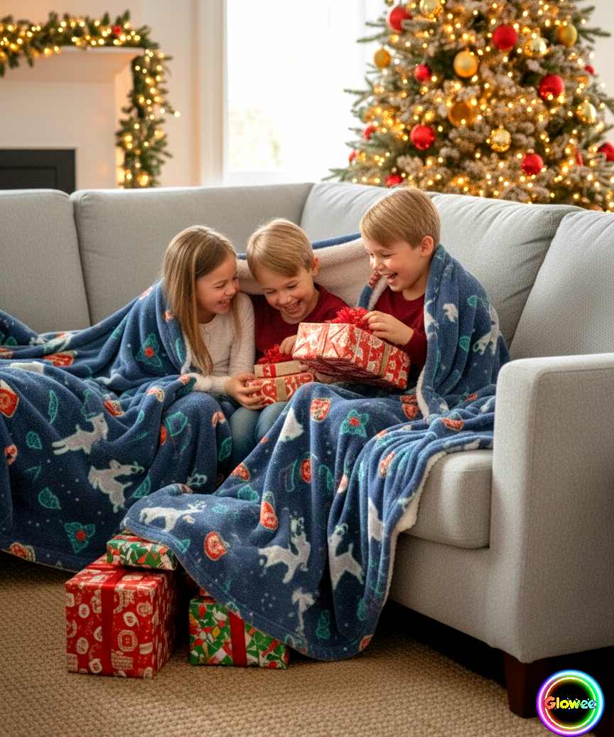 Glow In The Dark Blue Christmas Blanket + FREE TORCH