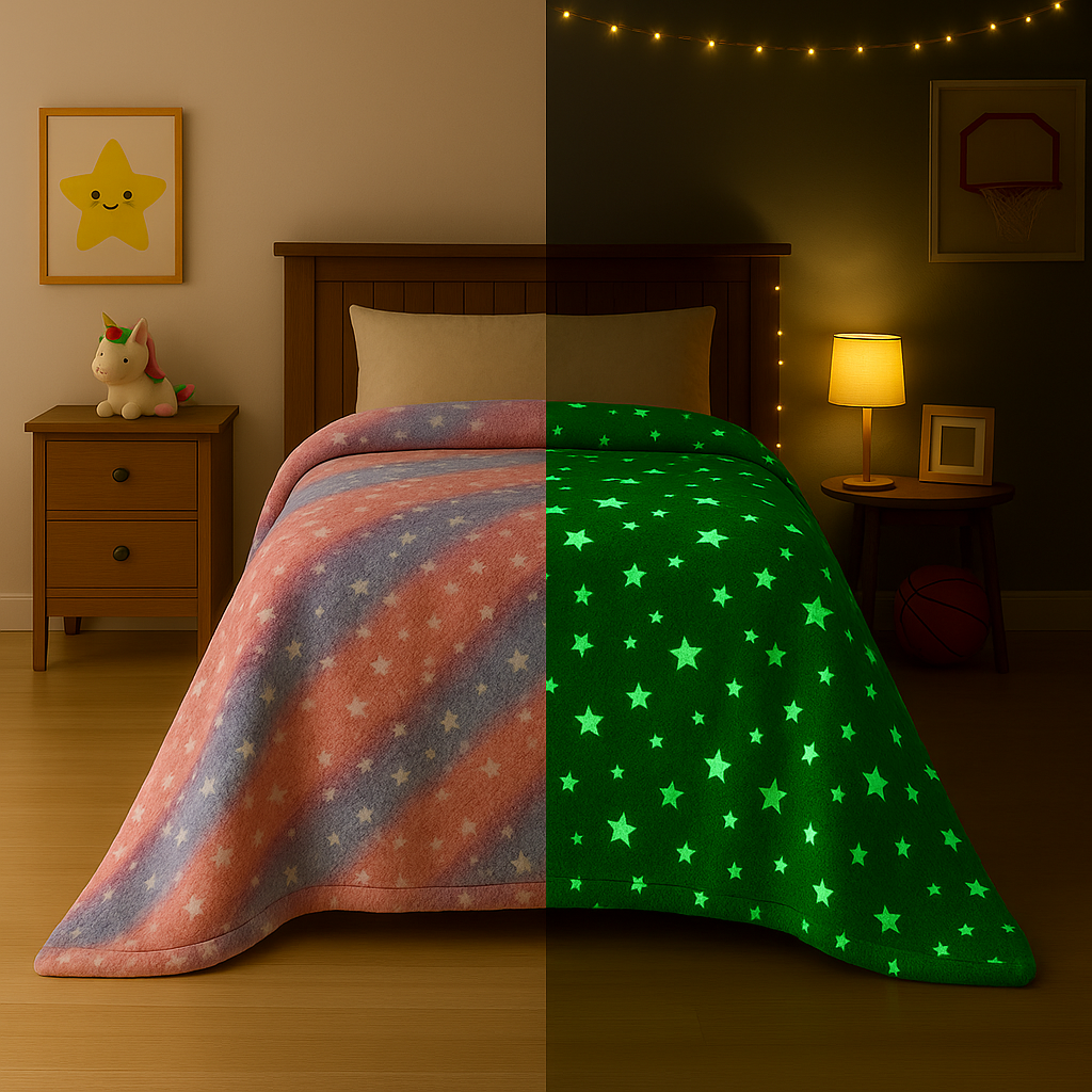 Glow In The Dark Rainbows & Stars Blanket + FREE TORCH