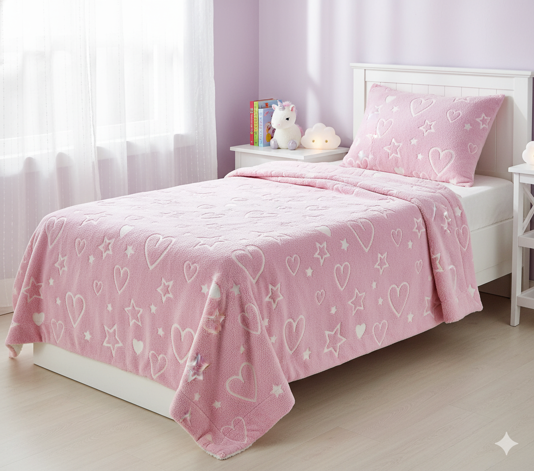 Glow In The Dark Pink Hearts Blanket + FREE TORCH