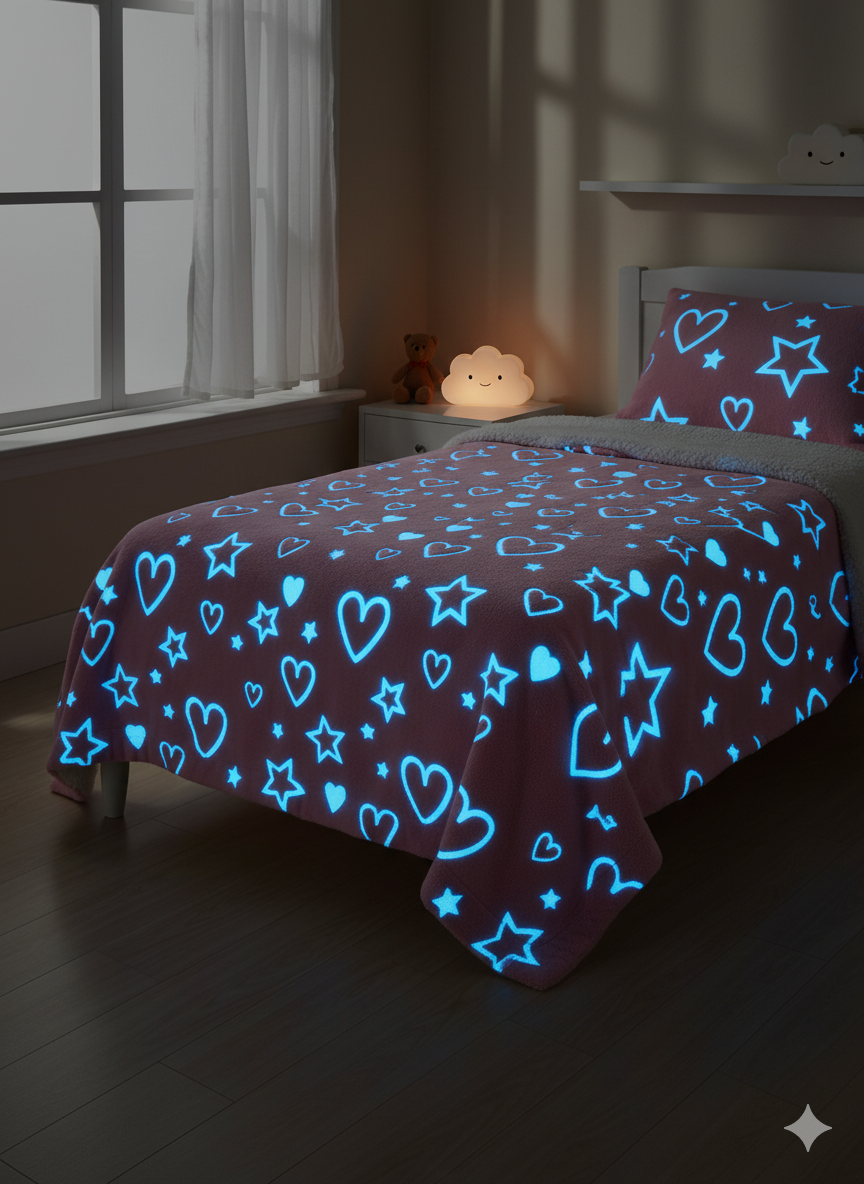 Glow In The Dark Pink Hearts Blanket + FREE TORCH