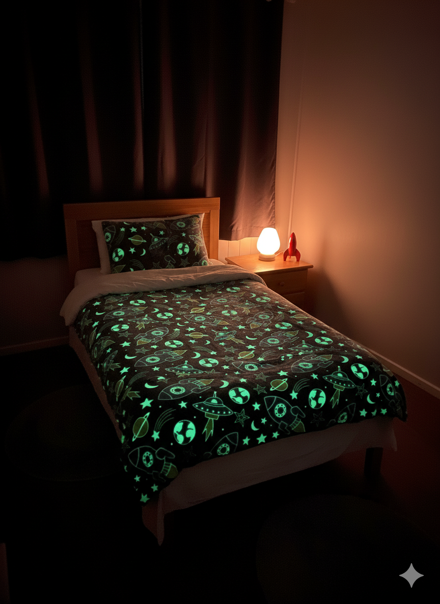 Glow In The Dark Grey Space Blanket Light Blue + FREE TORCH