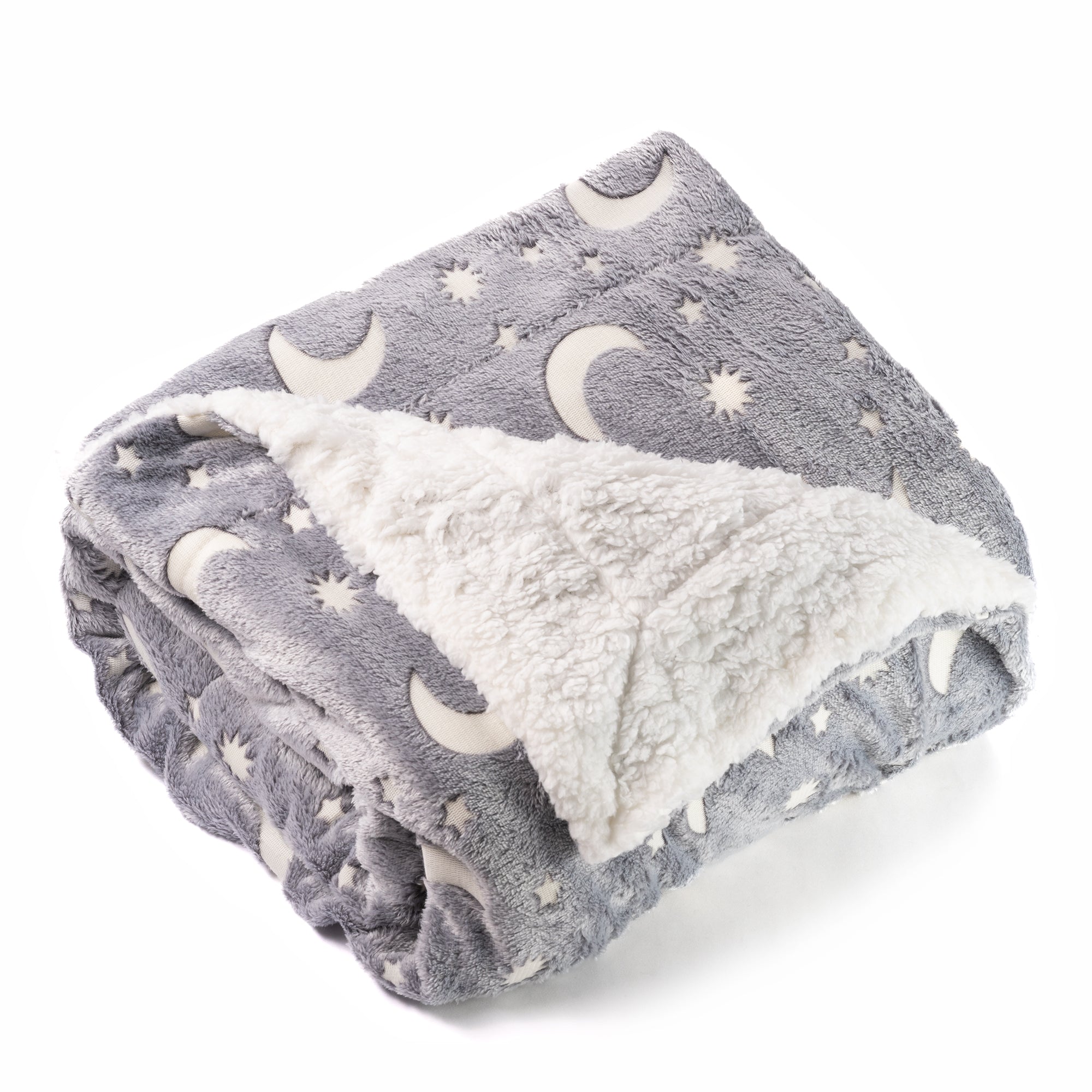 stars and moon blanket glow in the dark with sherpa fleece