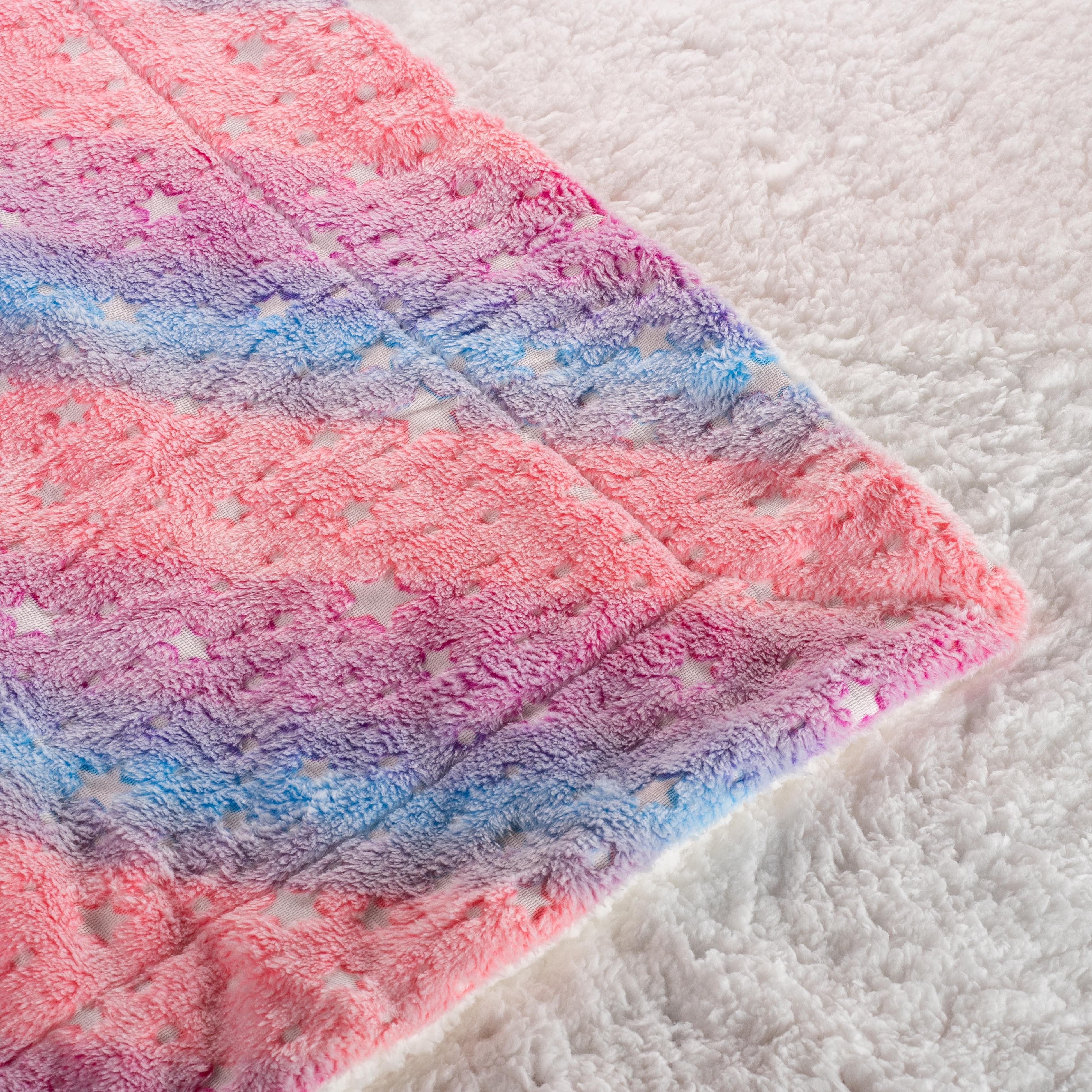 Rainbow stars blanket with soft sherpa fleece