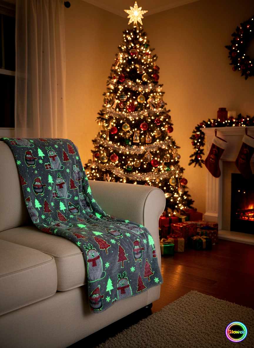 Glow In The Dark Silver Christmas Blanket + FREE TORCH
