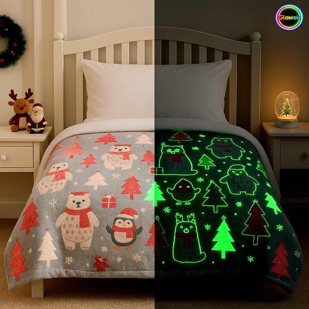 Glow In The Dark Silver Christmas Blanket + FREE TORCH