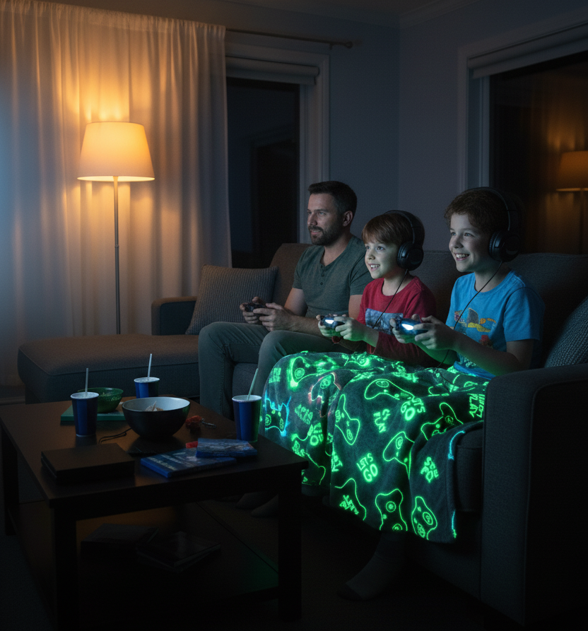 Glow In The Dark Gamer Blanket +FREE TORCH