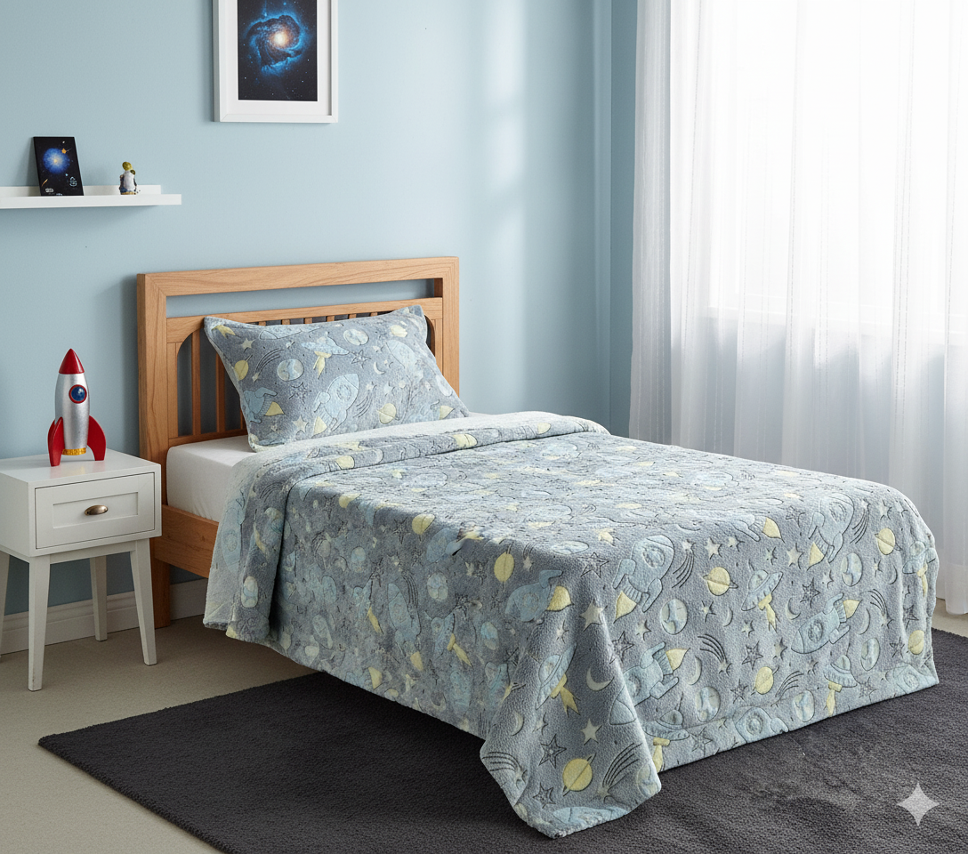 Glow In The Dark Grey Space Blanket Light Blue + FREE TORCH