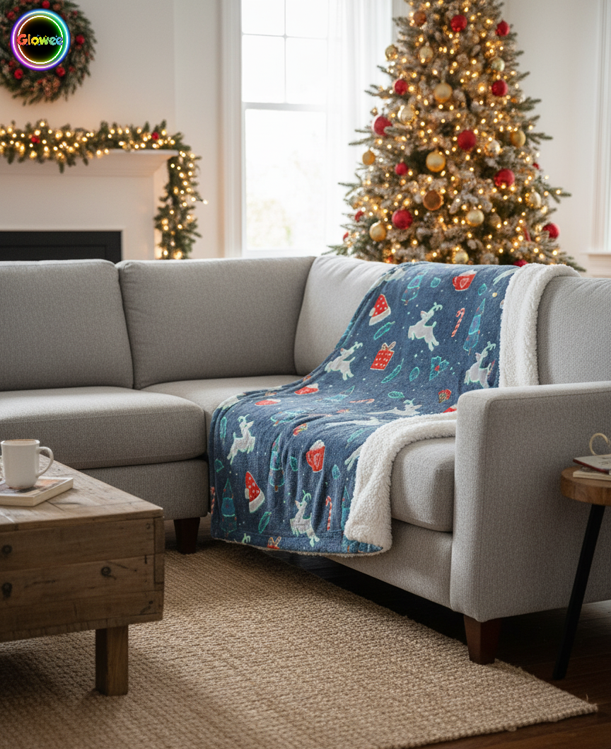 Glow In The Dark Blue Christmas Blanket + FREE TORCH