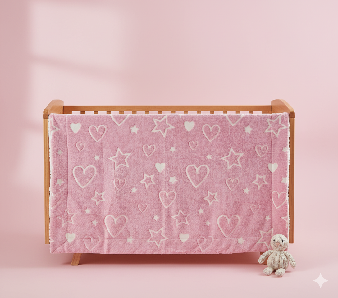 Glow In The Dark Pink Hearts Blanket + FREE TORCH