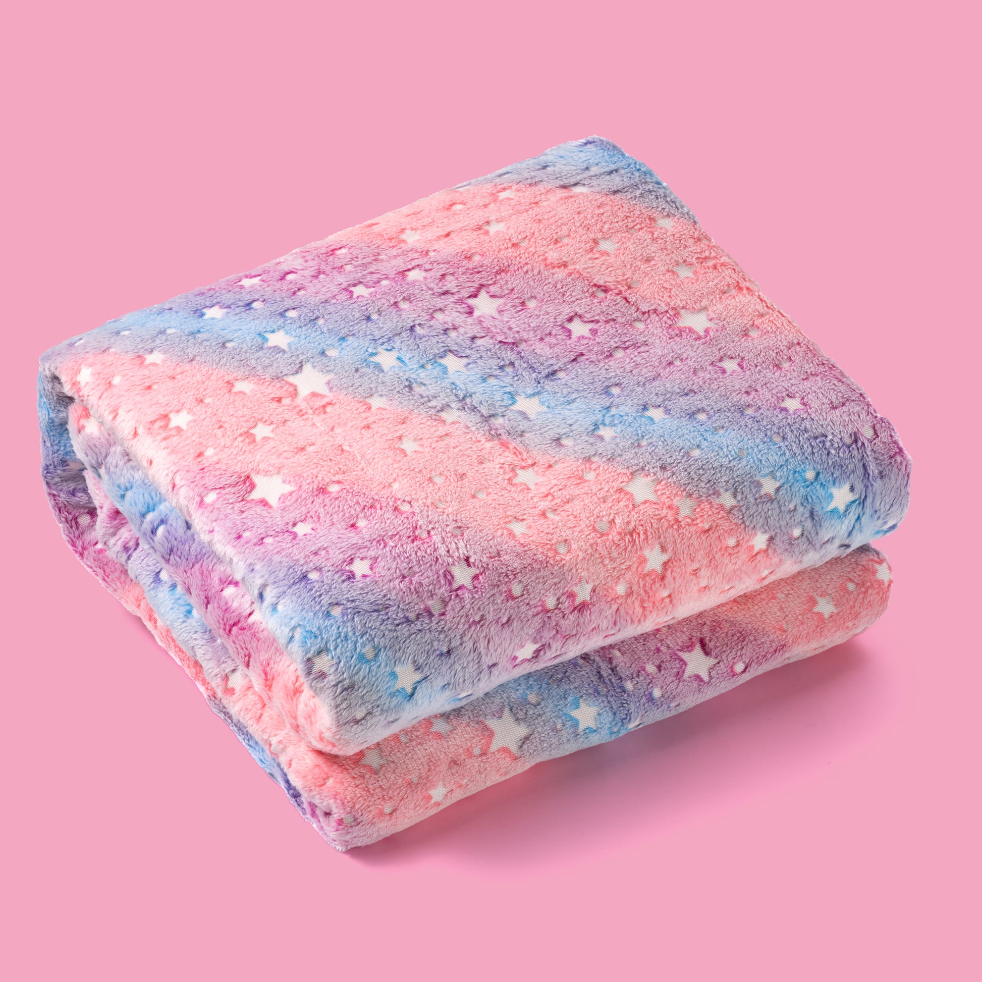 Rainbow stars blanket pink background